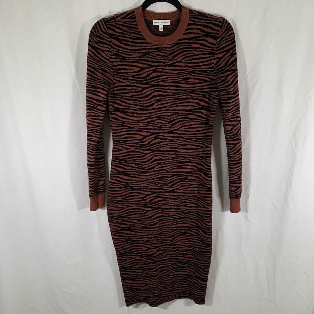 Express Negin Mirsalehi Sweater Dress Womens Medium Brown Animal Print